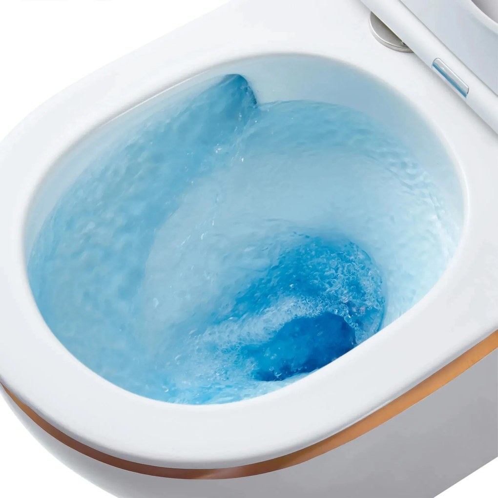 Rea Carlo Tornado Rimless, závesná WC misa 490x365x370 mm + toaletné sedadlo, biela-zlatý okraj, REA-C4800