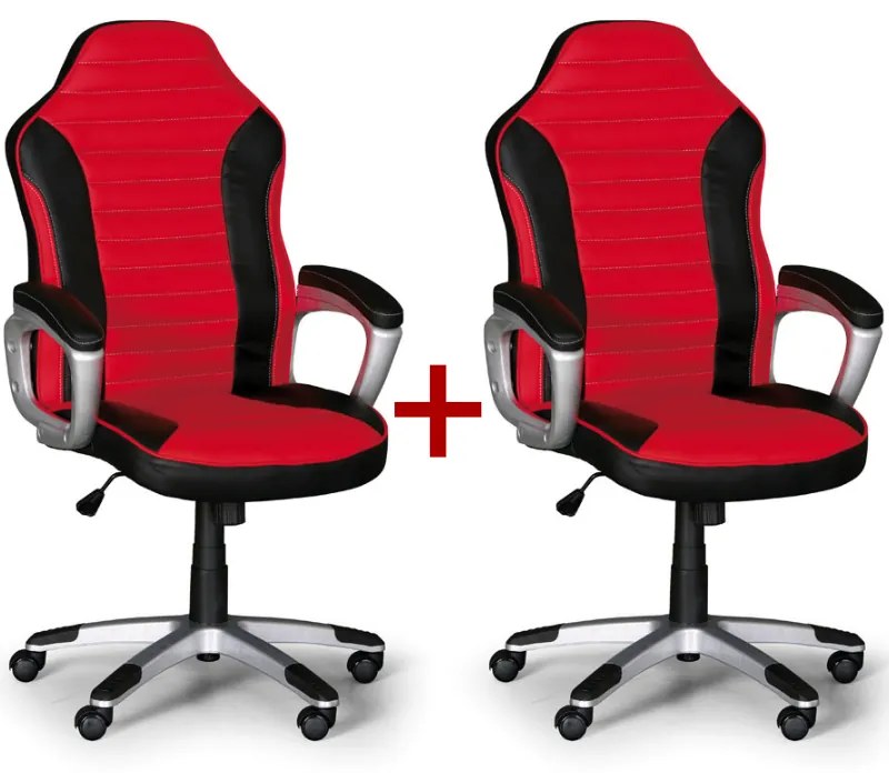 Kožené kancelárske kreslo SPORT 1+1 ZADARMO, čierna/červená
