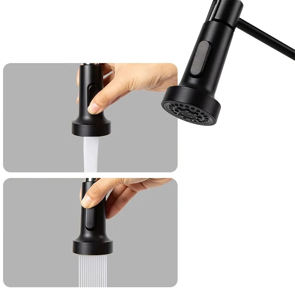 Kuchynská batéria s flexibilnou hadicou, odnímateľnou sprchovou hlavicou, čierna