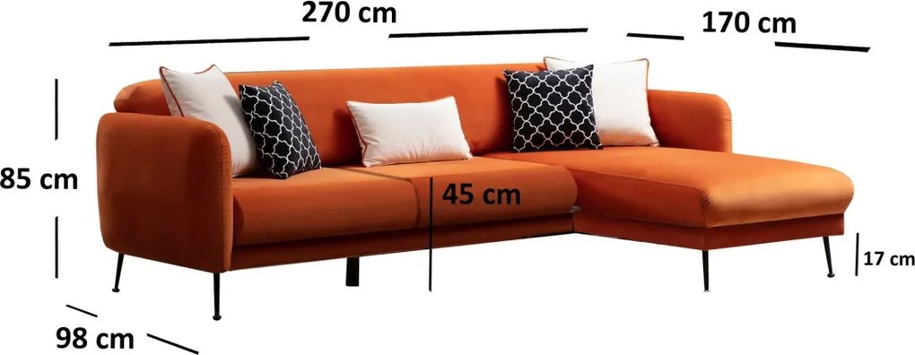 Rohová sedacia súprava Sevilla 270 cm oranžová pravá