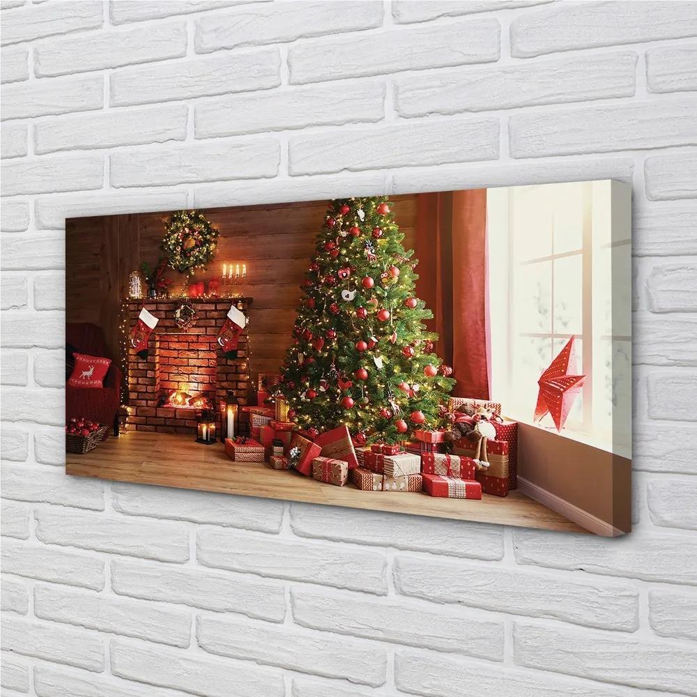 Obraz na plátne Krbové darčeky vianočné stromčeky 140x70 cm