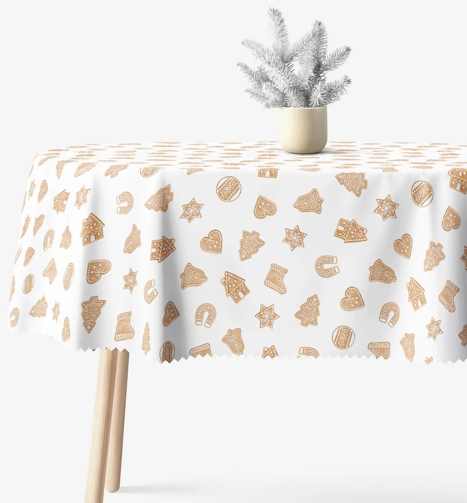 Goldea vianočný oválny teflónový obrus - perníčky 140 x 180 cm