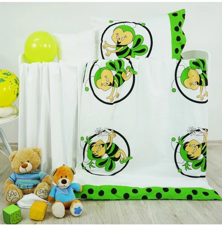 Obliečky detské bavlnené včielky zelené EMI, Detský set 90x130 + 45x65