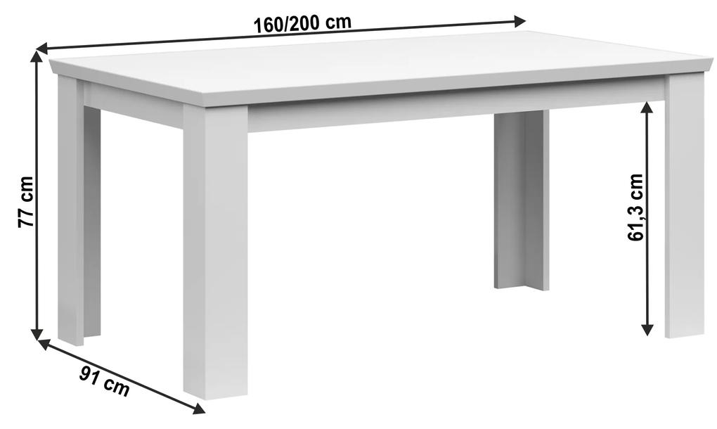 Kondela Rozkladací jedálenský stôl, biela, 160-200x91 cm, ARYAN