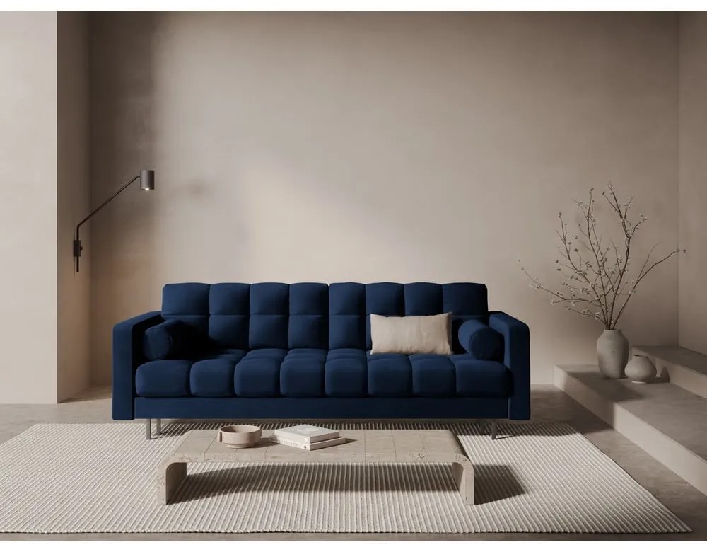 Tmavomodrá zamatová rozkladacia/s úložným priestorom pohovka 222 cm Bali – Cosmopolitan Design