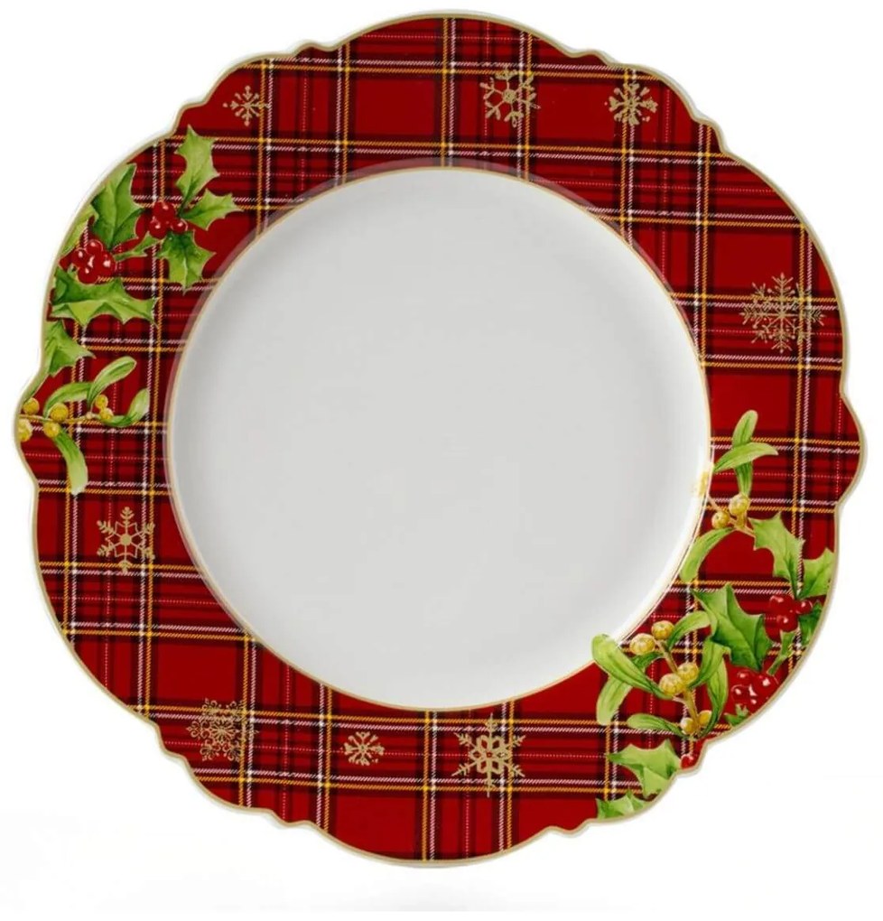 Červeno biely vianočný tanier plytký 25cm