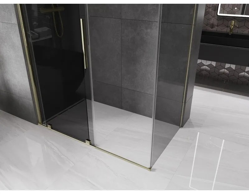 Mexen Velar, sprchový kút s posuvnými dverami 130 x 75 cm, 8mm šedé sklo, zlatá lesklá, 871-130-075-41-50