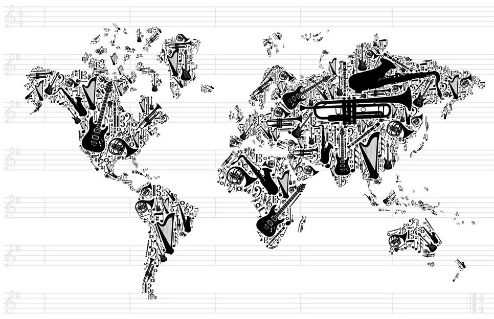 Obraz hudobná mapa sveta v inverznej podobe