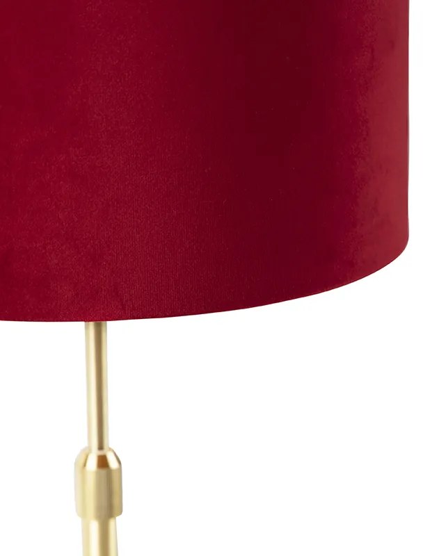Stolná lampa zlatá/mosadzná s červeným zamatovým tienidlom 25 cm - Parte