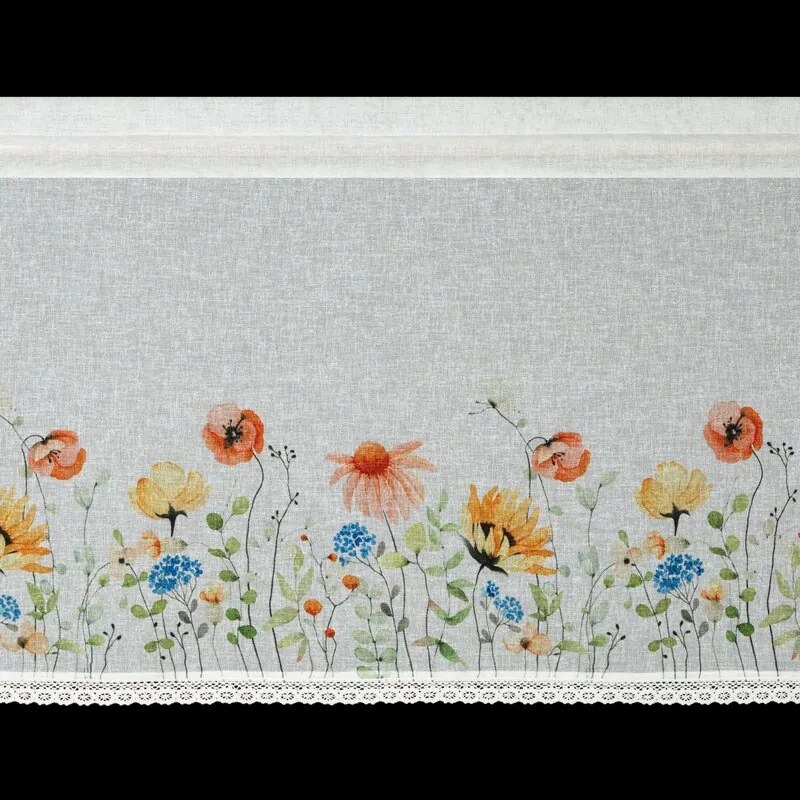 Dekorstudio Kuchynská záclonka NATI zdobená kvetinovou potlačou a čipkou 150 x 30 cm