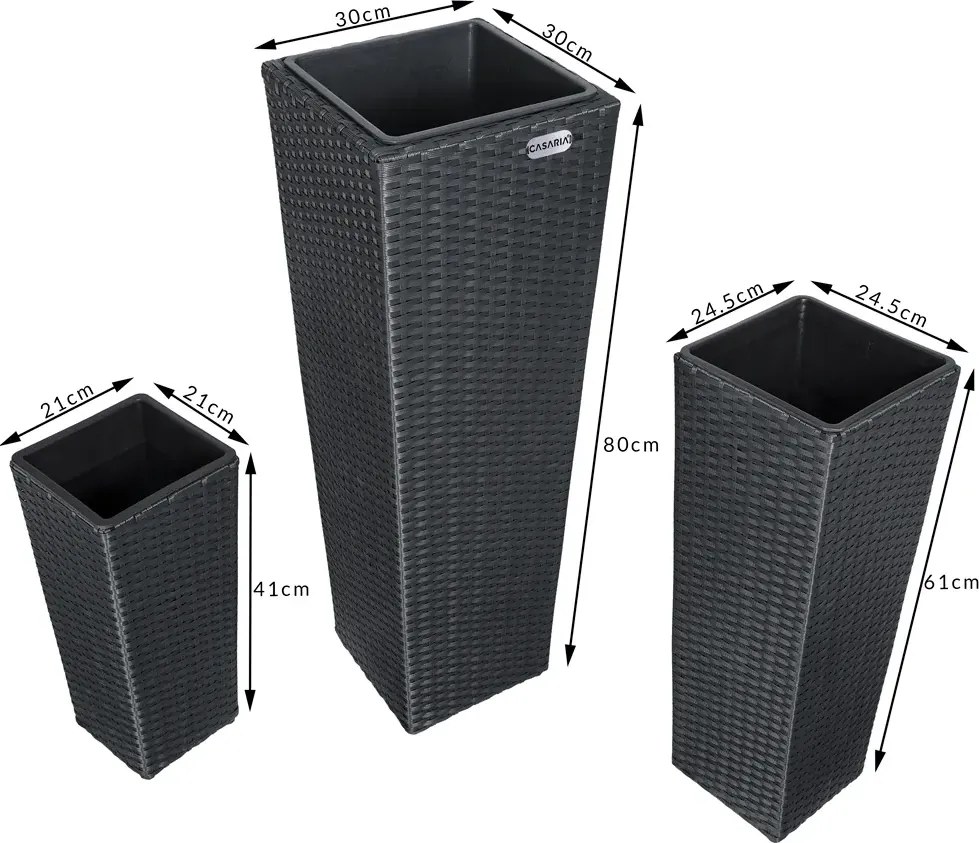 Sada 3 ks květináčů Dejo z polyratanu černá