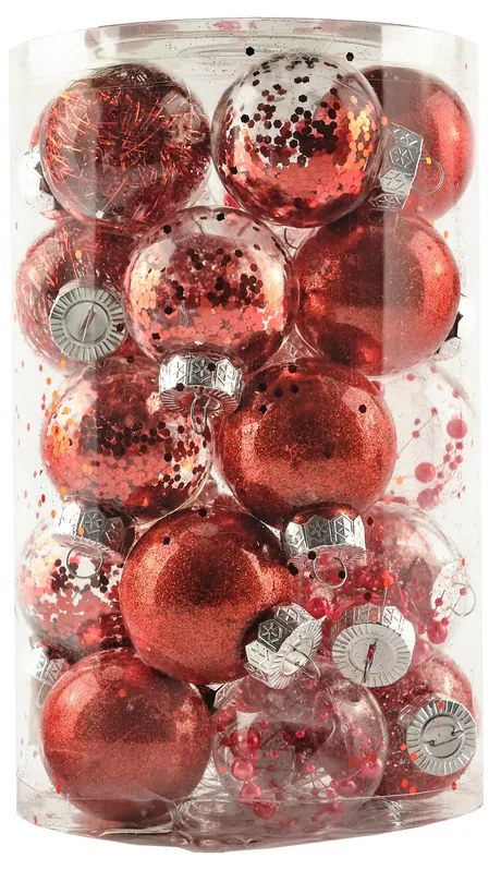 DECOLED Sada ozdob, prům. 6 cm, červená