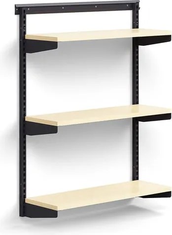 Nástenný regál RELY, základná sekcia, laminátové police, 1221x900x300 mm, antracit/buk