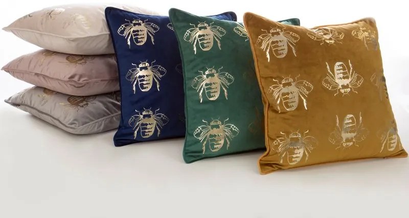EUROFIRANY Obliečka na vankúš z potlačeného zamatu, zdobená ozdobným lemom 45 cm x 45 cm modrá 100 % polyester