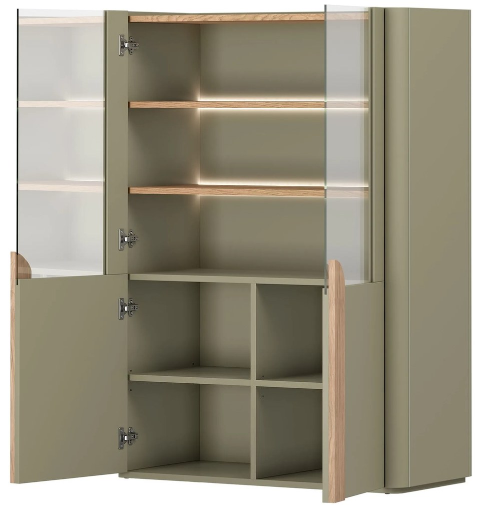 Vitrína Amilio 100 cm dvojdverová - eukalyptus / dub baltic dune / úchyty dub prírodný