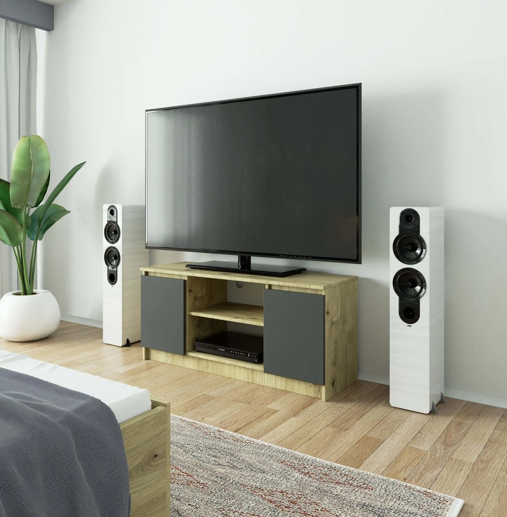 TV stolík Kapono  (dub artisan + sivá). Akcia -19%. Vlastná spoľahlivá doprava až k Vám domov. 1069924