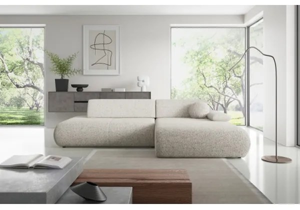 Rohová rozkladacia sedacia súprava s úložným priestorom do tvaru L PRATO pravá béžová