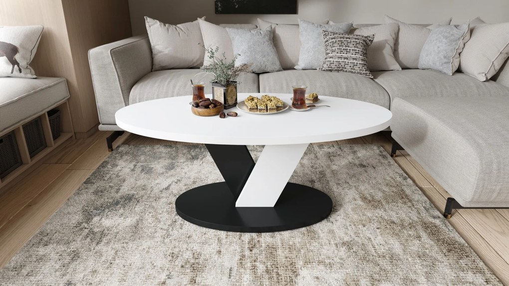 LOVA Biely/Čierny - OVÁLNY KONFERENČNÝ STOLÍK 110 × 60 cm MODERNÝ KÁVOVÝ STOLÍK