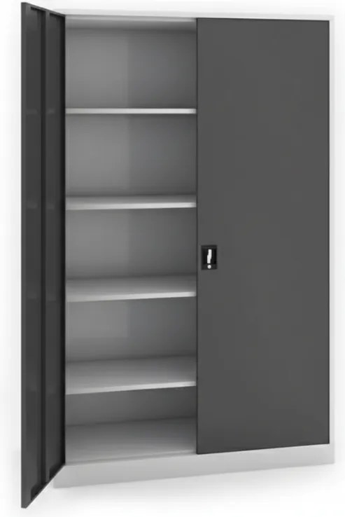 Dielenská policová skriňa na náradie KOVONA JUMBO, 4 police, zváraná, 1200 x 500 x 1950 mm, sivá / tmavo sivá