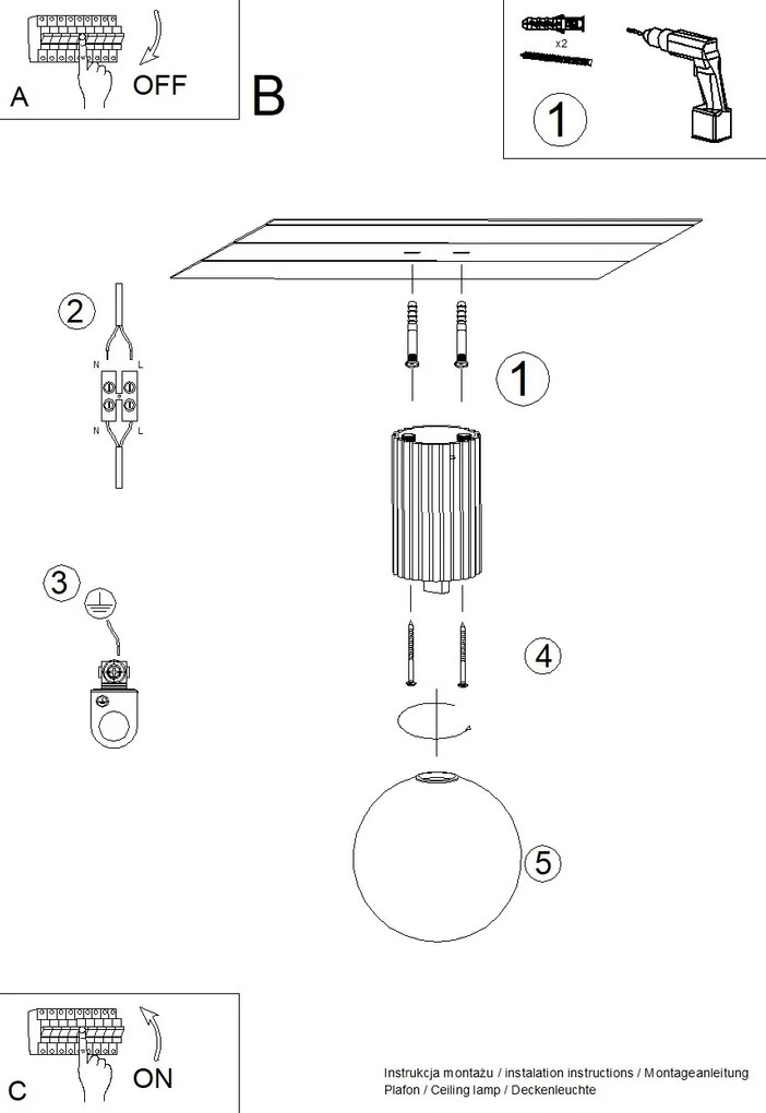 Stropné svietidlo Halo, 1x biele sklenené tienidlo, p