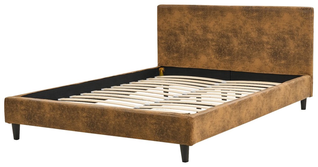 Čalúnená posteľ v imitácii kože 140 x 200 cm hnedá FITOU Beliani