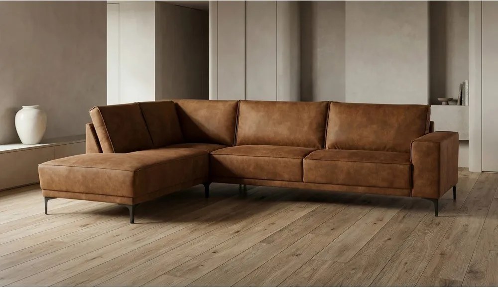 Koňakovohnedá rohová pohovka z imitácie kože (ľavý roh) Copenhagen – Scandic