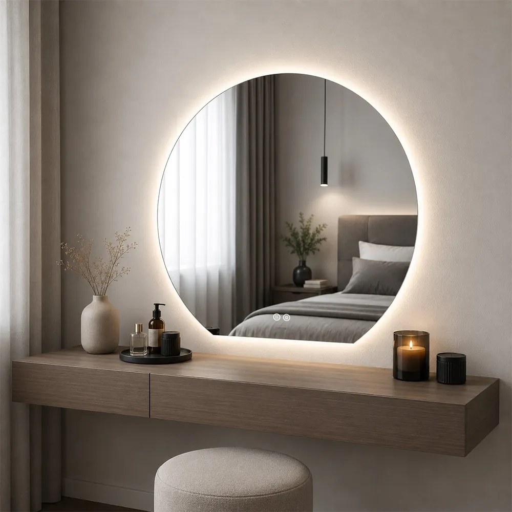 Mereo Mereo, zrkadlo okrúhle s rovnou hranou 800x740 mm, ambientné LED osvetlenie a odhmlievanie, MER-CN185