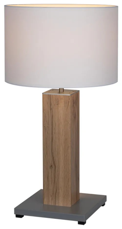 Stolová lampa FLAME, 1xMax.40W, biele textilné tienidlo, dyhovaný dub, G