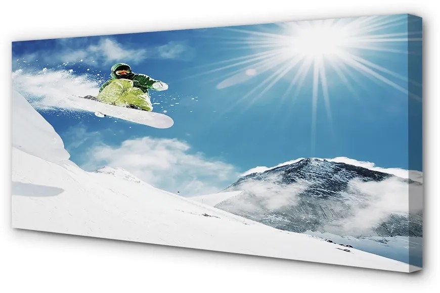 Obraz canvas Man mountain snow board 100x50 cm