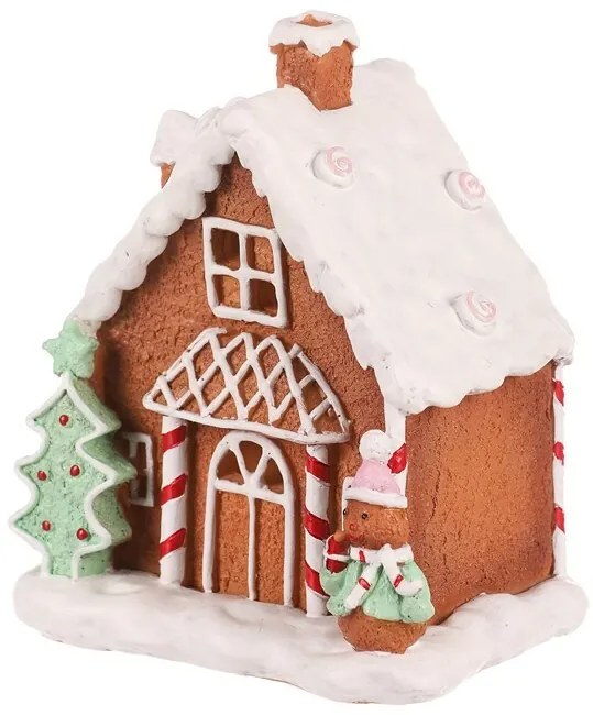 Vianočná dekorácia Domček perníkový zdobený, polyresin, LED