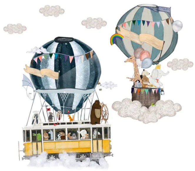 Samolepka na stenu "Teplovzdušné balóny so zvieratkami" 68x83cm