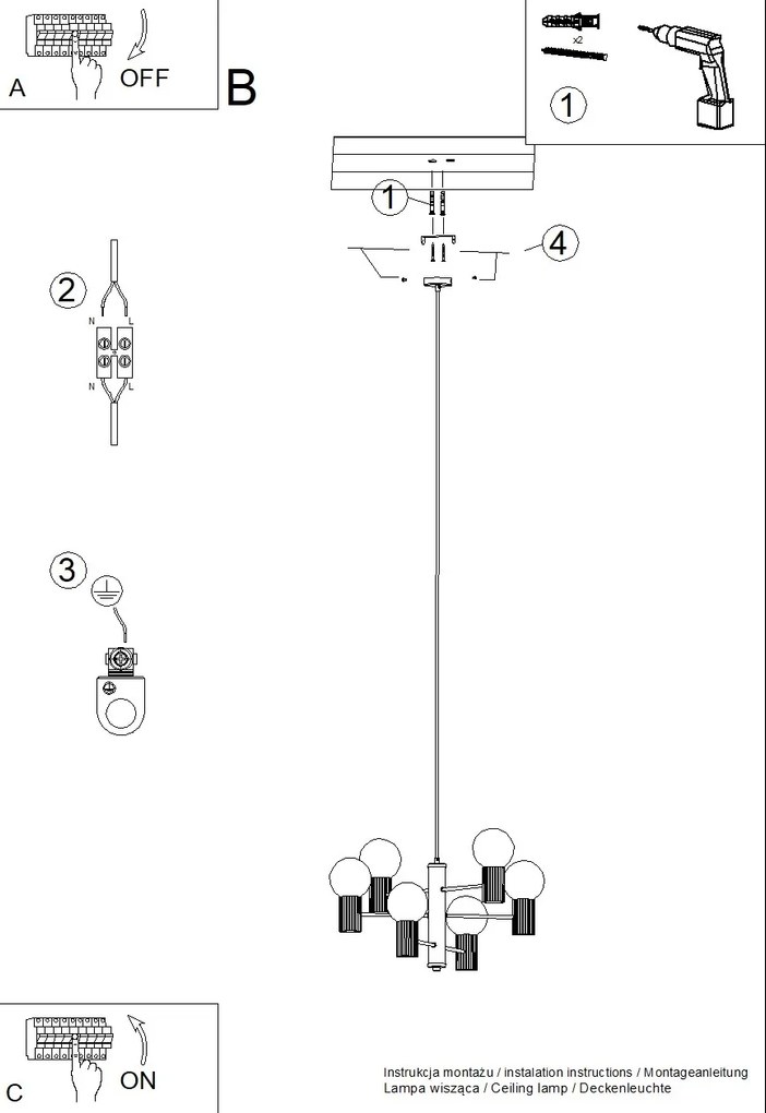 Luster Halo, 6x biele sklenené tienidlo, be