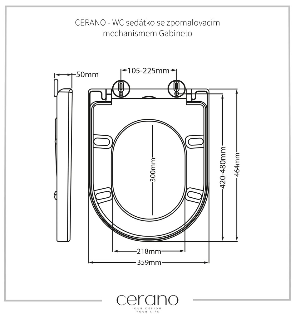 Cerano Gabineto, WC sedátko so spomaľovacím mechanizmom 464x359x50 mm, biela lesklá, CER-CER-414797