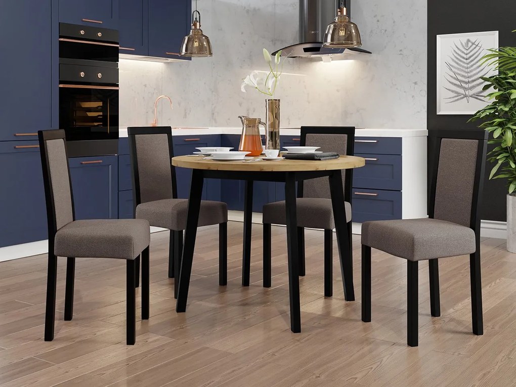 Jedálenský stôl so 4 stoličkami AL01, Morenie: dub artisan L, Poťahové látky: Hygge D20, Farby nožičiek: čierna Mirjan24 5903211266065