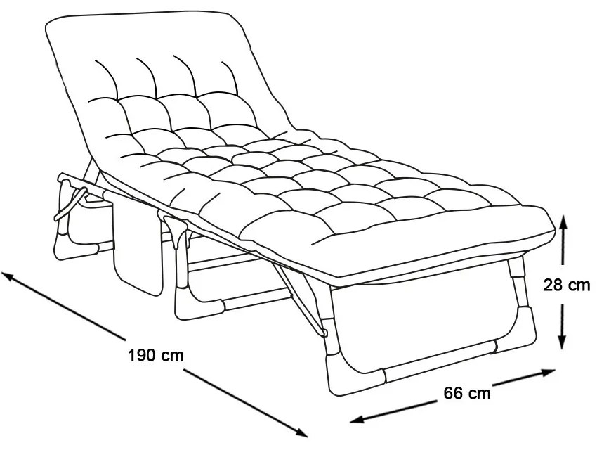 Skladacia kempingová posteľ s nastaviteľnou opierkou hlavy, s matracom v dvoch farbách