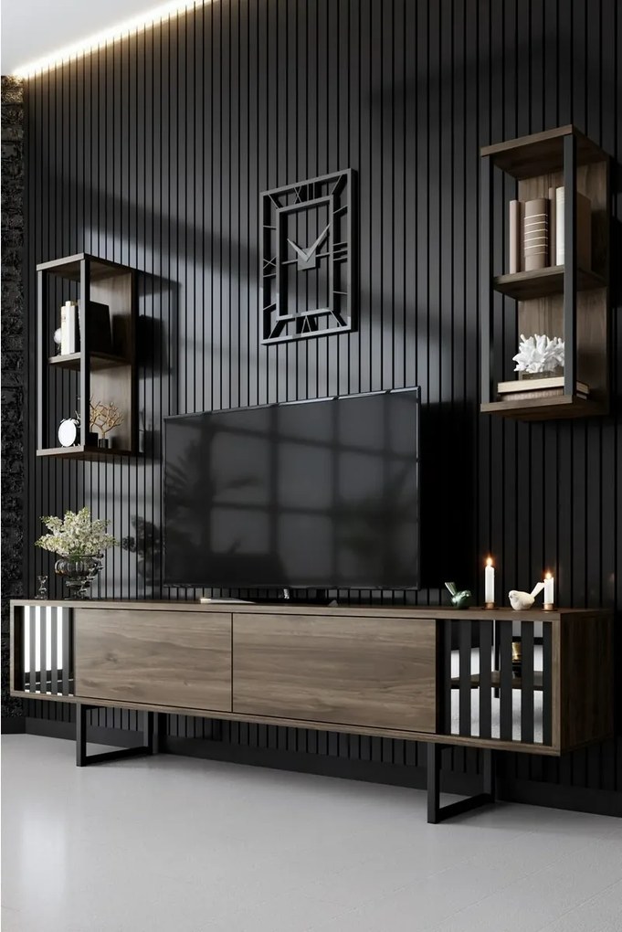 TV stolík s policami Chrome Walnut a Black