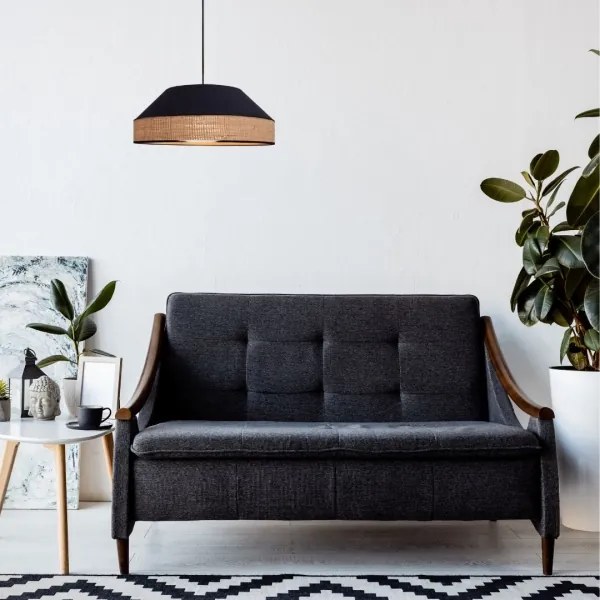 Luster na lanku MANISO 1xE27/60W/230V pr. 45 cm čierna/béžová