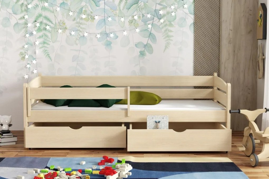 Detská posteľ z masívu borovice ZORA so šuplíkmi - 200x90 cm - PRÍRODNÁ BOROVICA