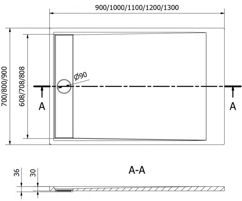 Mexen Amon, SMC obdĺžniková sprchová vanička 130 x 90 cm, čierna, 4F709013