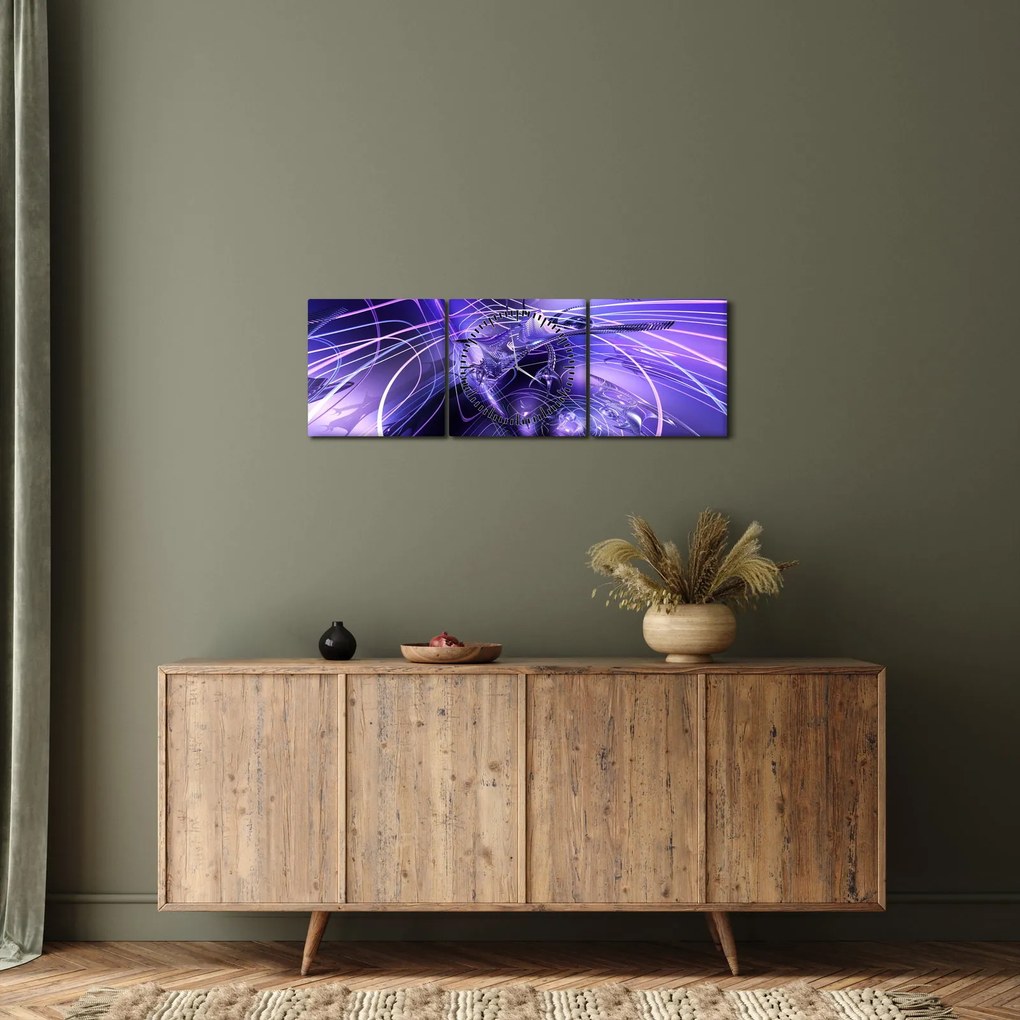 Obraz technické abstrakcie (s hodinami) (90x30 cm)