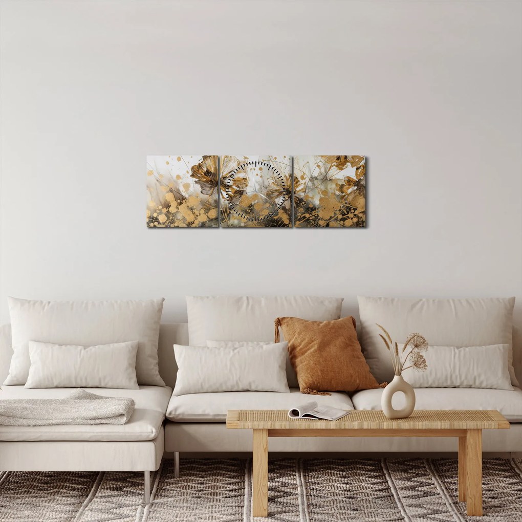 Obraz - Abstraktná kvetinová maľba (s hodinami) (90x30 cm)