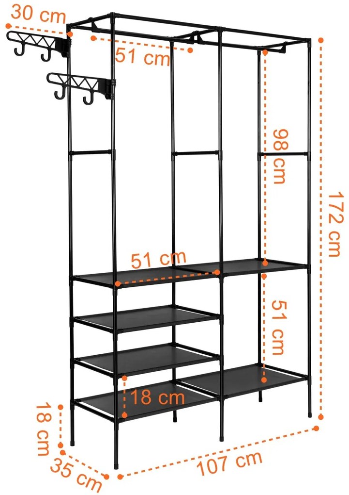 Otvorená šatníková skriňa AMELIA 107 cm čierna