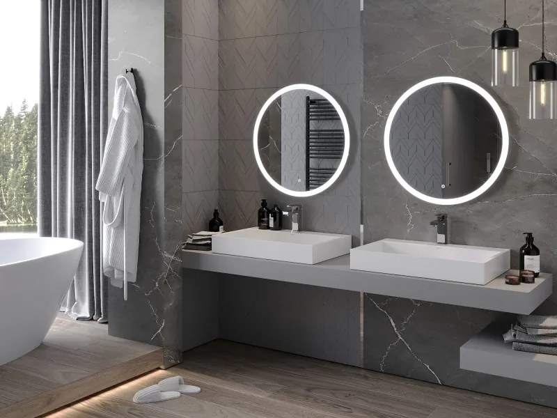 Mexen Oro, okrúhle LED podsvietené kúpeľňové zrkadlo 70 cm, 6000K, vykurovacia podložka proti zahmlievaniu, 9824-070-070-611-00