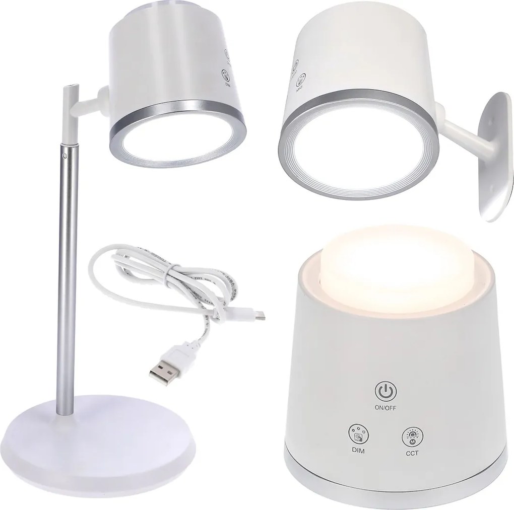 JU Biela stolná LED lampa 4 v 1, 6 W
