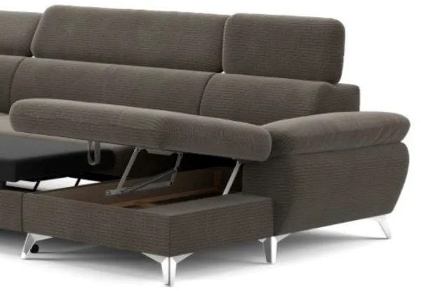 Rozkladacia rohová sedačka CATANIA do U, ľavá, hnedá, s úložným priestorom