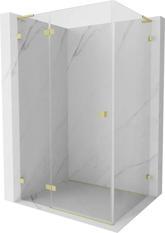 Mexen Lunar L, sklápací sprchový kút ľavý 80 x 90 cm, 8mm číre sklo, zlatý matný profil, 834L-080-090-55-00-L