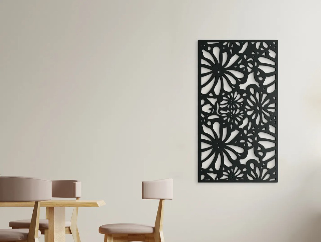 drevko Drevený obraz na stenu Kvety v záhrade Rozmer obrazu: 44,5 x 24,5 cm, Farba dekorácie: Čierna