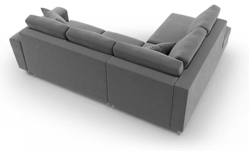 Svetlosivá zamatová rozkladacia/s úložným priestorom rohová pohovka (ľavý roh/do L) Kyoto – Cosmopolitan Design