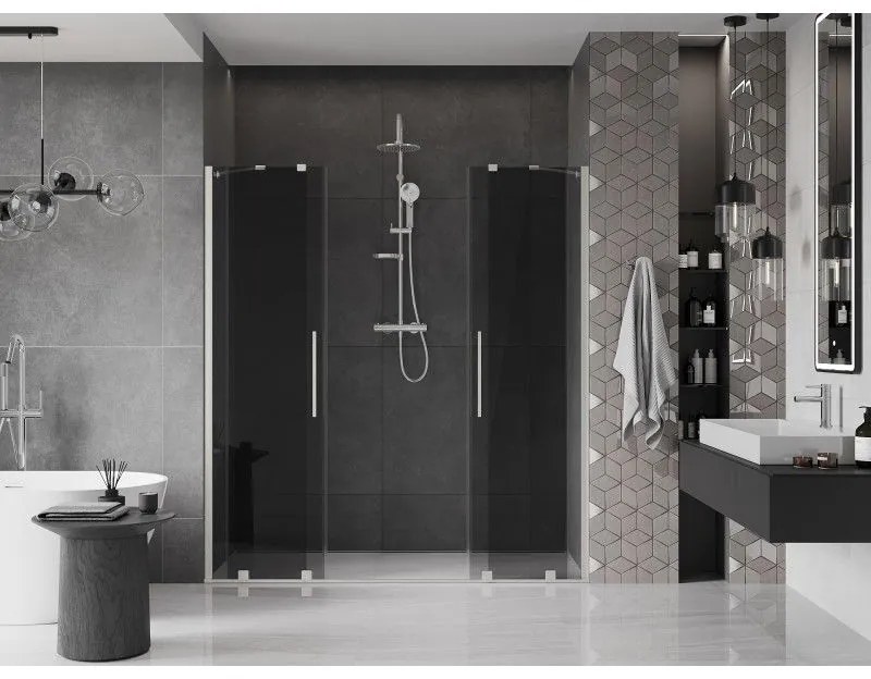 Mexen Velar Duo, posuvné sprchové dvere do otvoru 180 cm, 8mm šedé sklo, brúsená oceľ, 871-180-000-42-97
