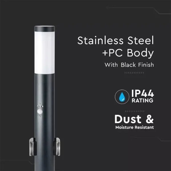 Vonkajšia lampa so senzorom a 2 zásuvkami SCHUKO 1xE27/60W/230V IP44 60cm čierna